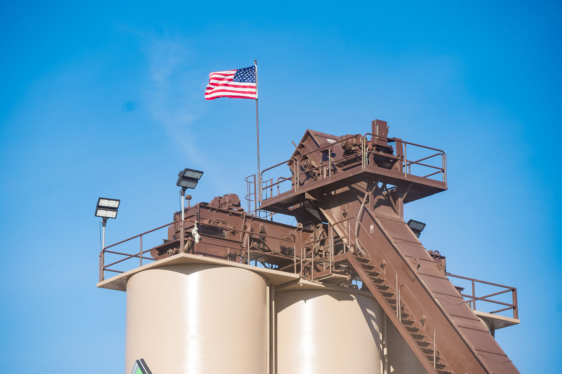 Asphalt plant with american flag